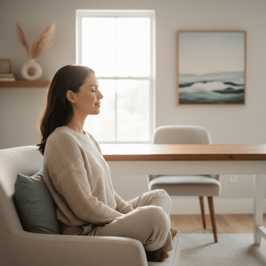Person experiencing calm and peace during mental wellness moment
