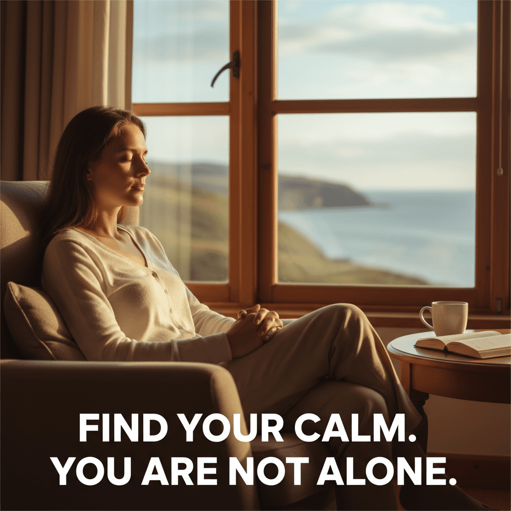 Person in peaceful moment of reflection during therapy session